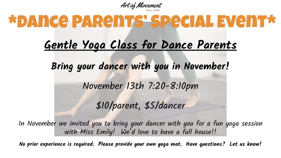 November Special Event for Dance Parents (& their dancer)