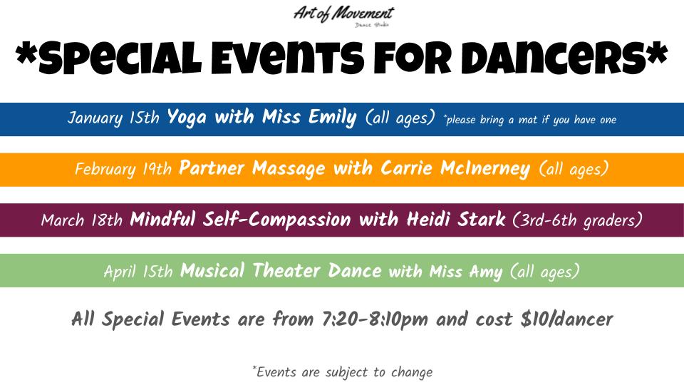Upcoming Special Events for Dancers!