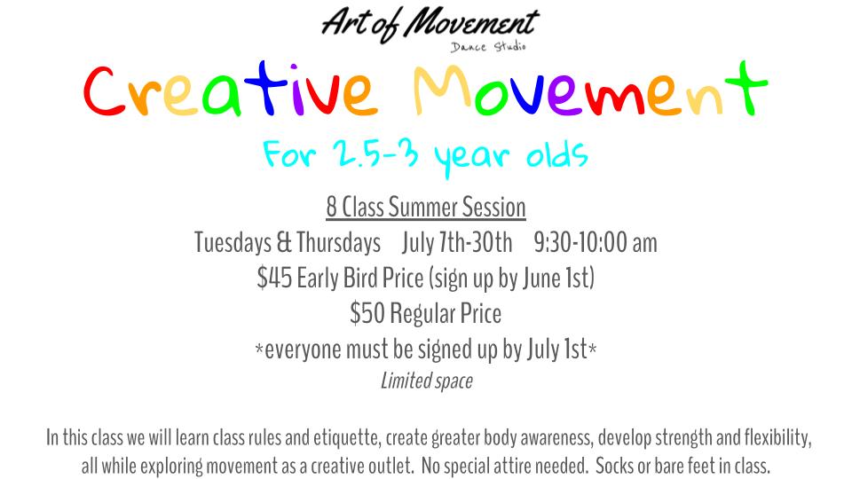 Creative Movement This Summer! UPDATE: SUMMER SESSION CANCELLED