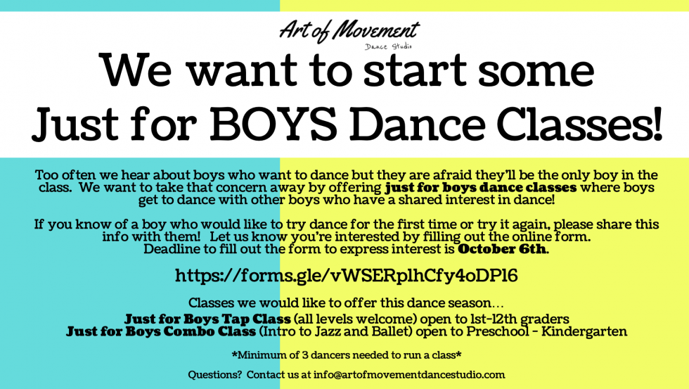 Just for BOYS Dance Classes! Art of Movement